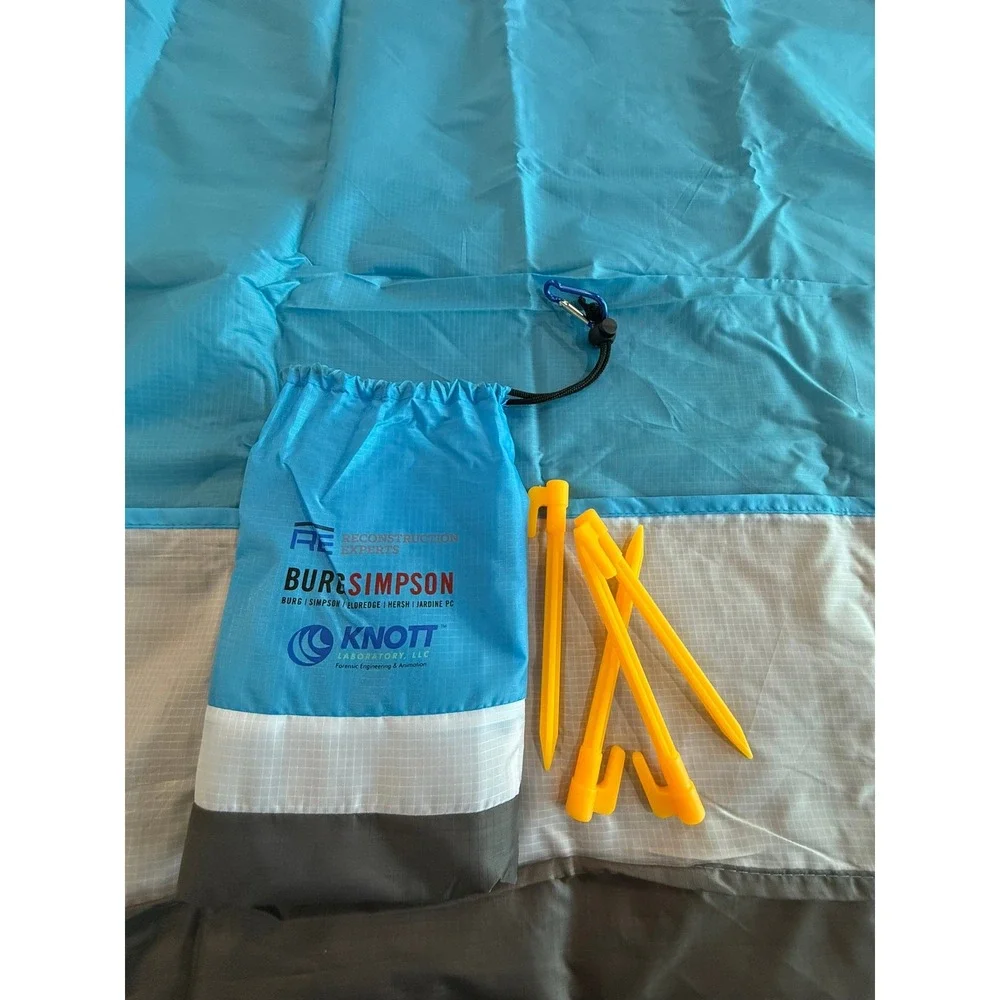 Blue Ripstop Nylon Beach Blanket Sand Free Outdoor Picnic Mat with Stakes 82x78